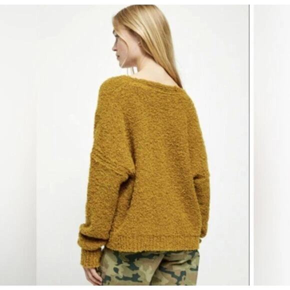 Free People Popcorn V-neck Long Sleeve Brown Sweater; Medium - Picture 2 of 5